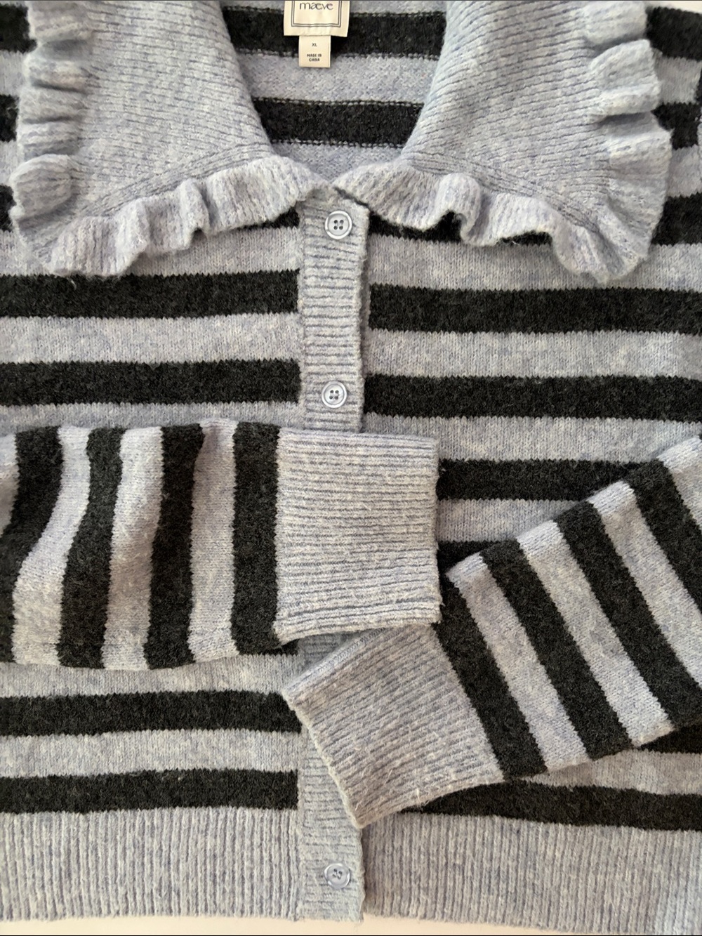 Anthropologie Maeve Ainsley Ruffle-Collar Cardigan Sweater Gray Blue size XL - Picture 10 of 13